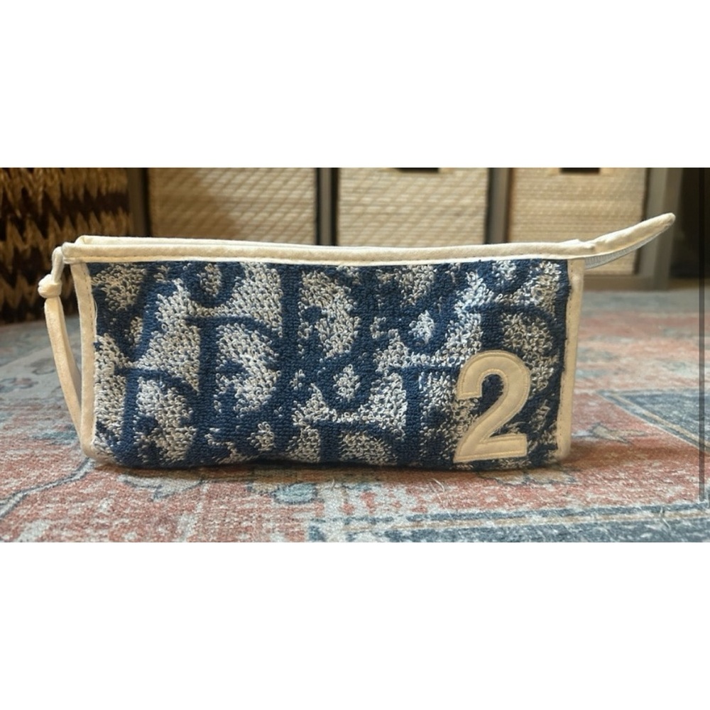 DIOR VTG Y2K Trotter No. 2 Clutch Pouch Bag Logo Cotton Terry Blue White Y2K